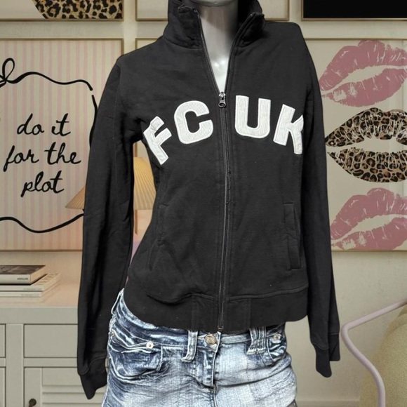 French Connection Tops - FCUK French Connection Y2K Zip Up Sweatshirt